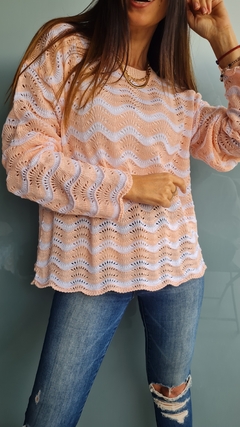 Sweater calado bicolor en hilo de algodón - comprar online