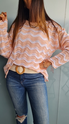Sweater calado bicolor en hilo de algodón
