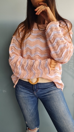 Sweater calado bicolor en hilo de algodón - comprar online