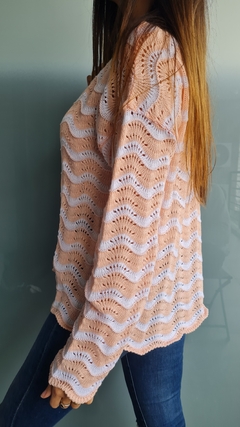 Sweater calado bicolor en hilo de algodón - She Indumentaria