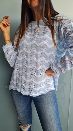 Sweater calado bicolor en hilo de algodón en internet