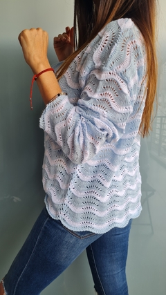 Sweater calado bicolor en hilo de algodón