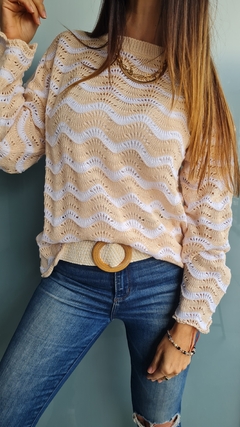 Imagen de Sweater calado bicolor en hilo de algodón