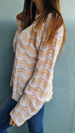Sweater calado bicolor en hilo de algodón - comprar online