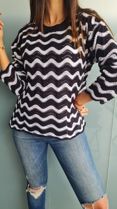 Sweater calado bicolor en hilo de algodón - She Indumentaria