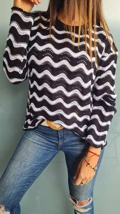 Sweater calado bicolor en hilo de algodón - tienda online