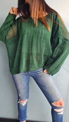 Sweater calado cuello bote en lana sintética - comprar online