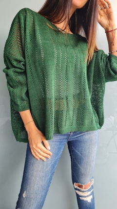 Sweater calado cuello bote en lana sintética - She Indumentaria