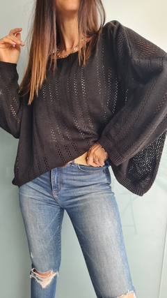 Sweater calado cuello bote en lana sintética - tienda online