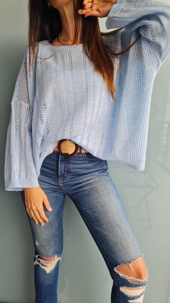 Sweater calado cuello bote en lana sintética - tienda online