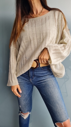 Sweater calado cuello bote en lana sintética - comprar online