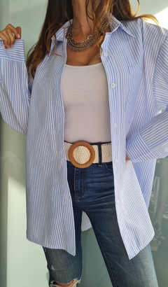 Camisa de poplin rayada manga larga - tienda online