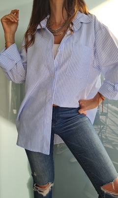 Camisa de poplin rayada manga larga