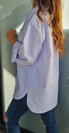 Camisa de poplin rayada manga larga - tienda online