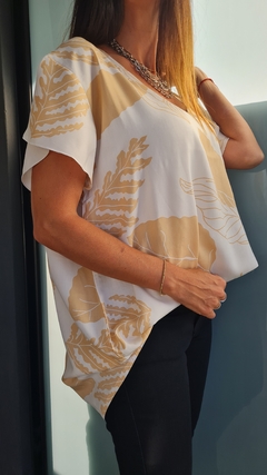 Maxi blusa de fibrana cuello v con volado en hombros evase - tienda online