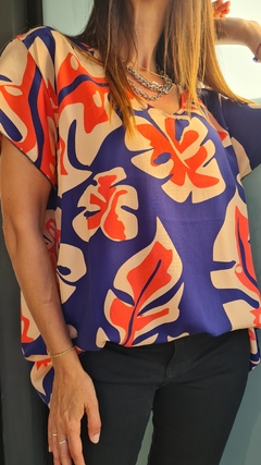 Maxi blusa de fibrana cuello v con volado en hombros evase - comprar online
