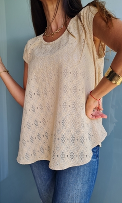 Blusa de broderie rustico con tira para atar en espalda - tienda online
