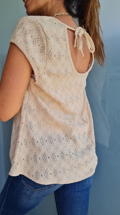 Blusa de broderie rustico con tira para atar en espalda - tienda online