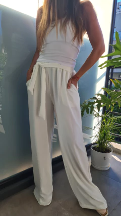 Palazzo de cey con lazo y bolsillos por talle - comprar online