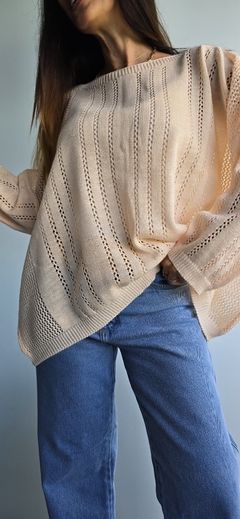 Sweater calado cuello bote en lana sintética - tienda online