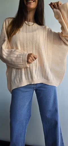 Sweater calado cuello bote en lana sintética - comprar online