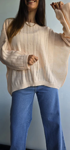 Sweater calado cuello bote en lana sintética - tienda online