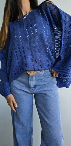 Sweater calado cuello bote en lana sintética - She Indumentaria