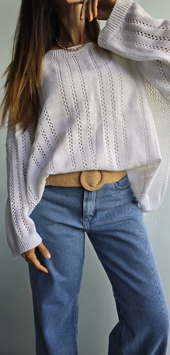 Sweater calado cuello bote en lana sintética - comprar online