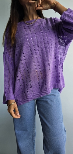 Sweater calado cuello bote en lana sintética en internet