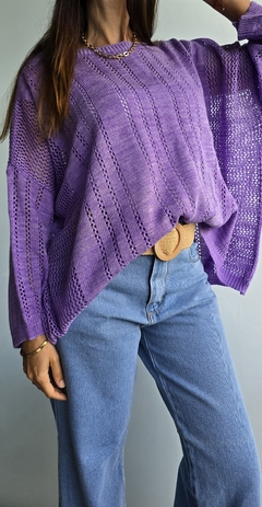 Sweater calado cuello bote en lana sintética - comprar online