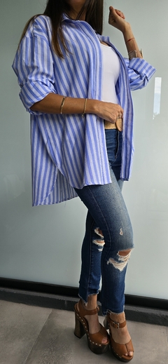 Camisa de poplin rayada manga larga