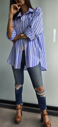 Camisa de poplin rayada manga larga - comprar online