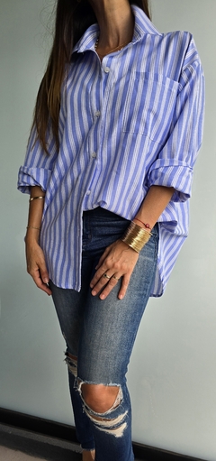 Camisa de poplin rayada manga larga - tienda online