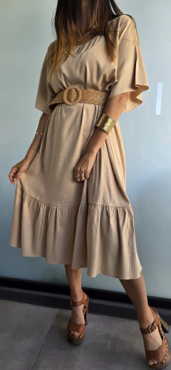 Vestido de lino con spandex con volado abajo - tienda online