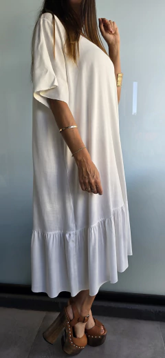 Vestido de lino con spandex con volado abajo en internet