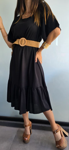 Vestido de lino con spandex con volado abajo - She Indumentaria | Ropa de Mujer