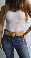 Cinturón hebilla simil animal print de Raffia elastizado tostado - comprar online