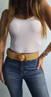 Cinturón hebilla simil animal print de Raffia elastizado tostado - comprar online