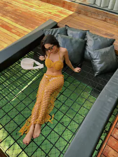 Cropped Crochê Oceano Mostarda - tienda online