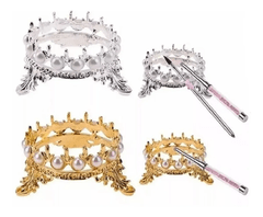 Apoya Porta Pinceles En Forma De Corona Con Perlas Dorado / Plateado