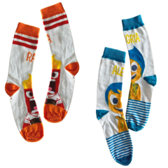 Meia Divertidamente Personagem Emoções Kit 2 Pares Cano Alto/1