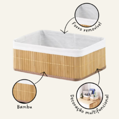 Cesto Organizador de Bambu p/ Cozinha Brinquedoteca Kit 2 Und/4
