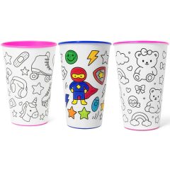 Copo Infantil Desenho de Colorir Pintar Menino e Menina Kit 3 Und/2