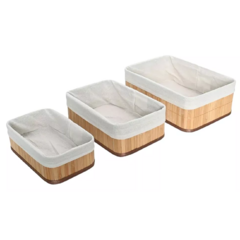 Cesto Organizador de Bambu com Forro Kit 3 Unidades Multiuso/1