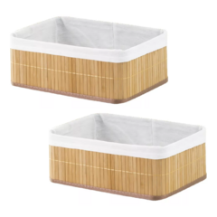 Cesto Organizador Tamanho G Em Bambu Natural Com Forro 2 Und/1