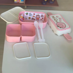 Kit 20 Lancheiras Infantil Pote c Talher Adesivo Escolar