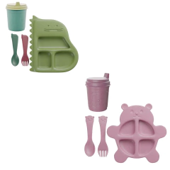 Pratinho Infantil Para Bebê Com Divisão Copo Talher Kit Lyor/1