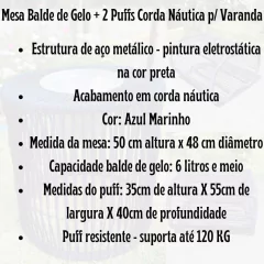 Mesa Balde de Gelo + 2 Puffs Corda Náutica p/ Varanda/10