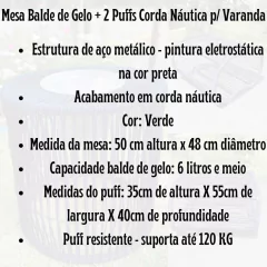 Mesa Balde de Gelo + 2 Puffs Corda Náutica p/ Varanda/28