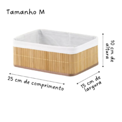 Cesto Organizador Bambu Tamanho Médio Forro Cru Removível/3